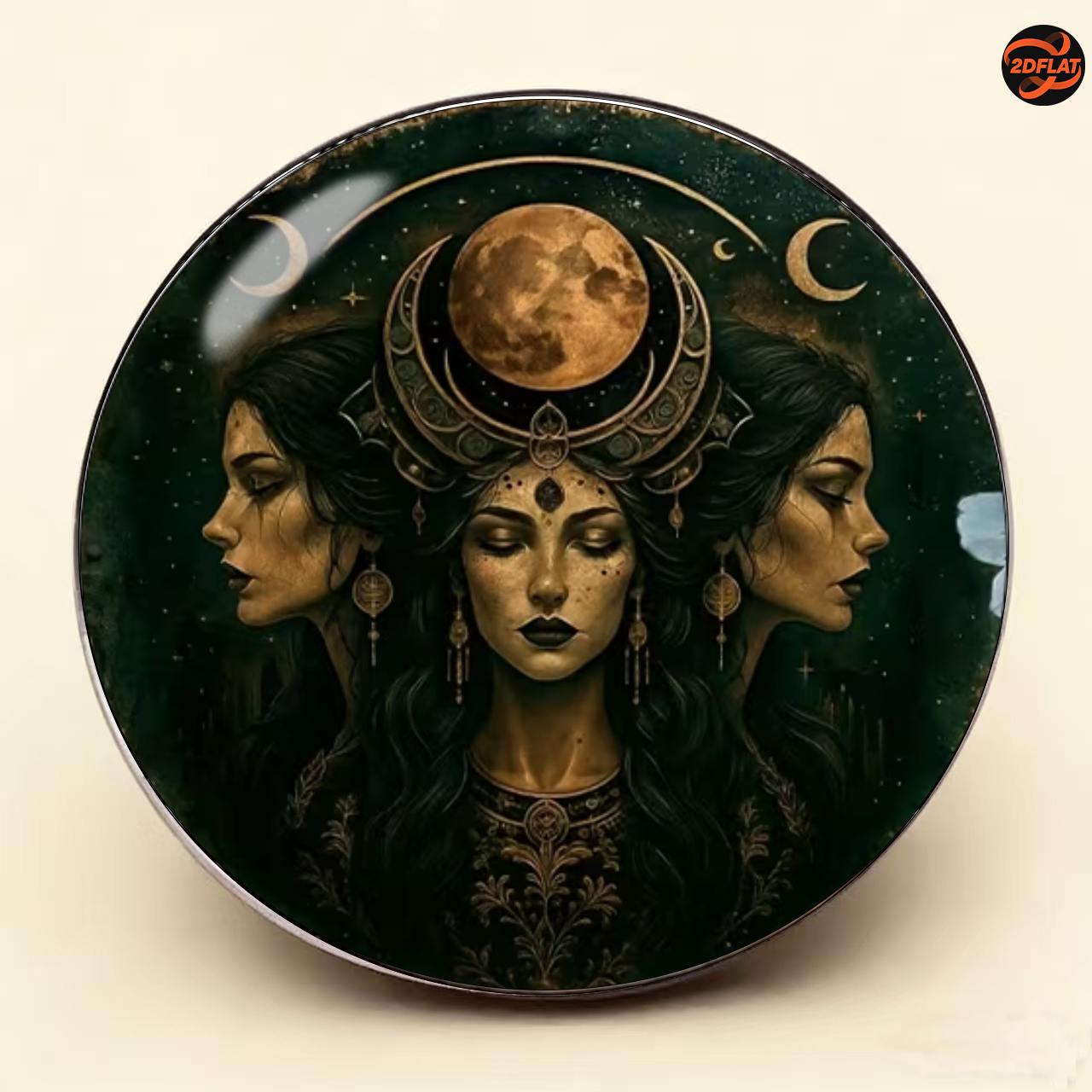 TEMU 1pc Mysterious Brooch Featuring 3 Goddess Heads, Vintage Badge With Moon Phases, Mystical Symbols, Gothic Fashion Accessory, Unique Pin, Holiday