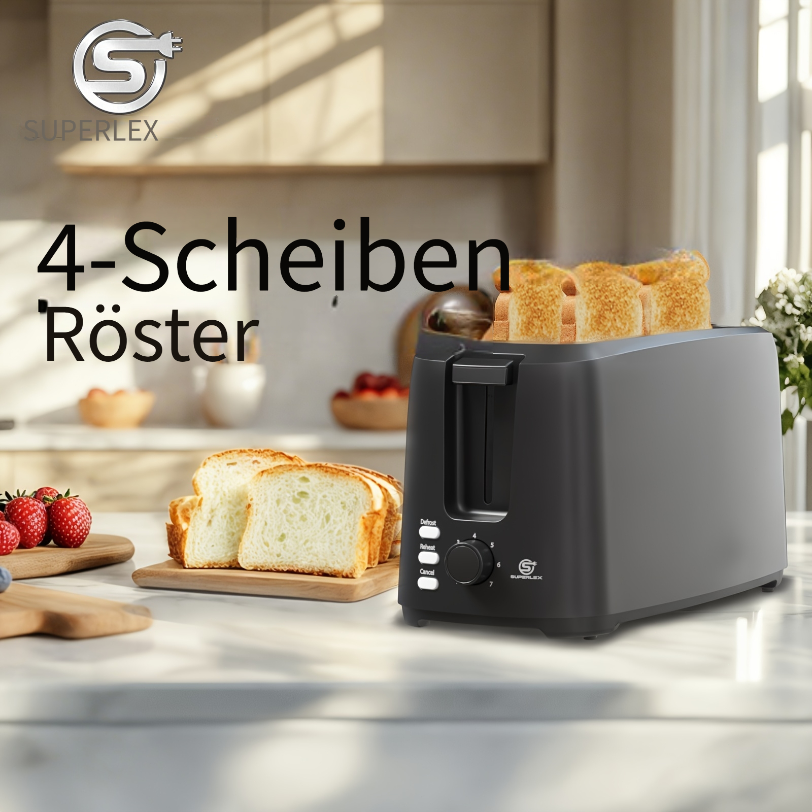 E-shop SUPERLEX 4-Scheiben-Toaster, extra breite Schlitze, automatischer -Mechanismus herausnehmbares Bröselbehälter, ideal für den täglichen Gebrauch