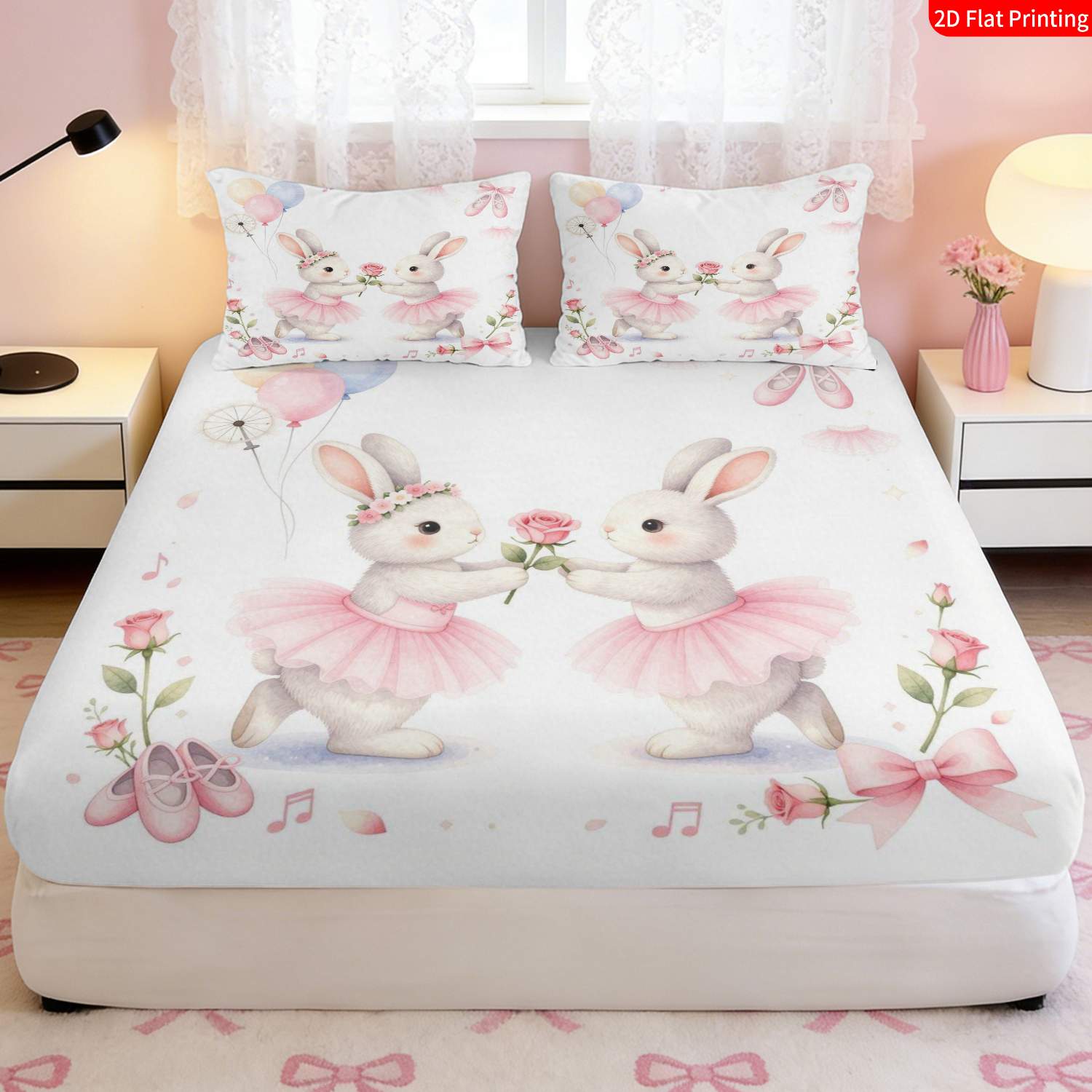 2/3pcs Sweet Ballet Themed Fitted Sheet Set