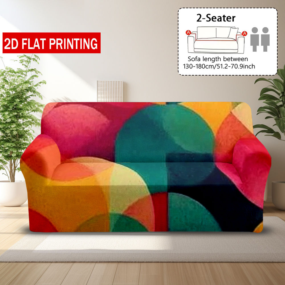 TEMU 2d Flat 1pc Colorful Abstract Geometric Shapes Sofa Cover - Elastic Fabric Allows For Quick Installation; Shoulder Straps During Active Use;