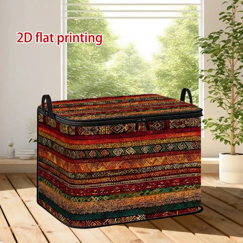 item picture colorful geometric striped storage bins made of soft fabric organizing family clothing and blankets feature a double zipper and a handle making them ideal for moving and traveling