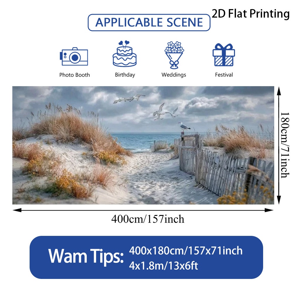 E-shop ein 2D-Flachbanner mit Möwen über einem sandigen Strand, einfach aufzubauen, hergestellt aus Polyesterfaser, ideal für dekorative Zäune,
