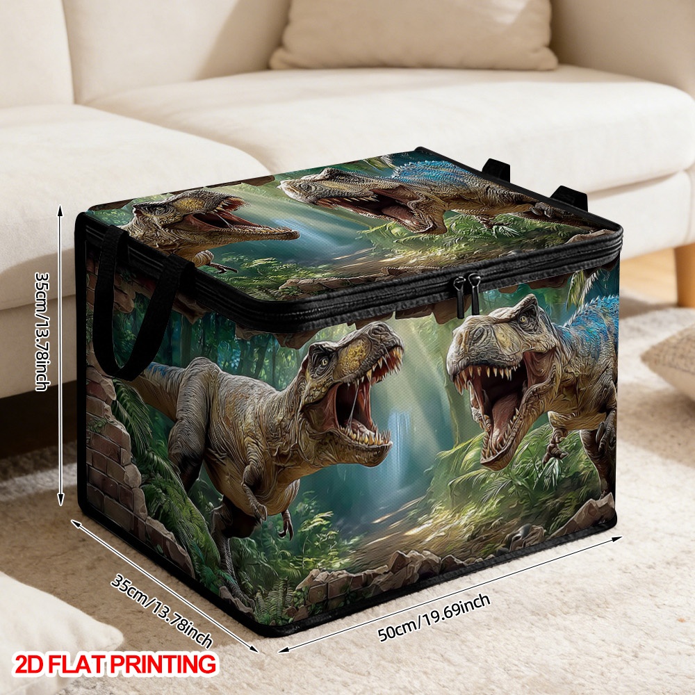 TEMU 1pc Storage Bin With Lid & Zipper Closure - Large Foldable Oxford Cloth Suitable For Clothes,, Car Trunk Organizer, Dinosaur-themed Garage