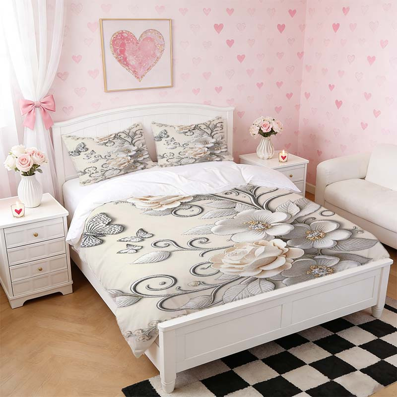 item picture 3pcs embossed floral mural print duvet cover set pattern print exquisite pattern bedding three piece set quilt cover and pillowcase soft and comfortable very suitable for home bedroom   use suitable for  