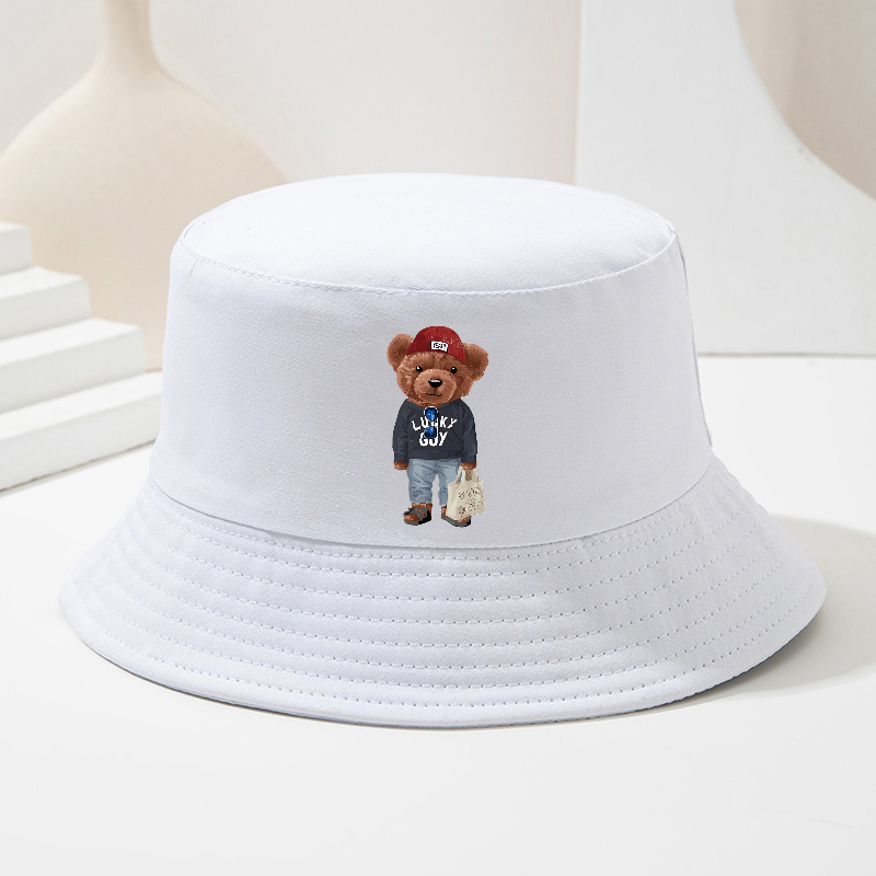 TEMU A Unisex Luy Guy Bear Animal Print Bucket Hat, Suitable For Spring And Summer, A Fashionable Fishing Hat For Men And Women, Ideal For Outdoor