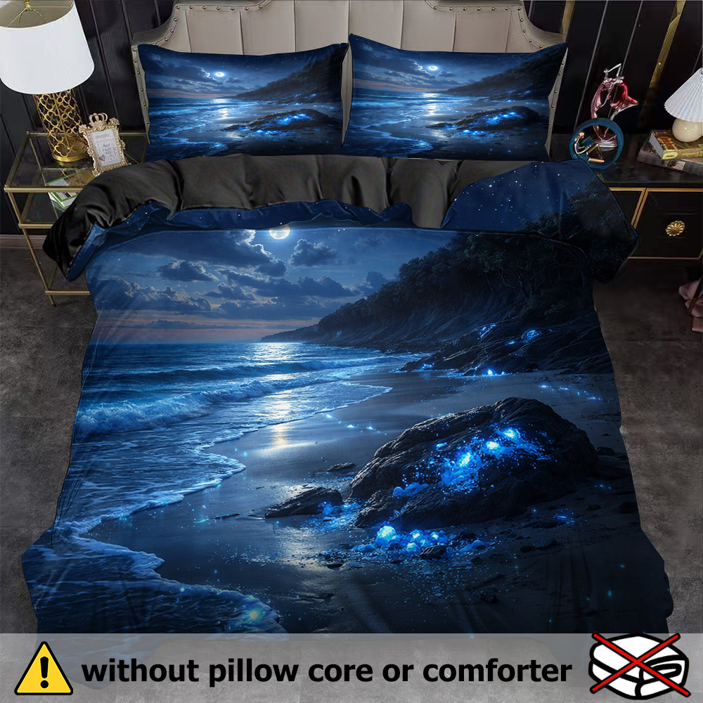 TEMU Set Of 3 Beach Duvet Covers Featuring A Starry , Made From Breathable Polyester Suitable For , Machine Washable, With Digital Printing, Includes