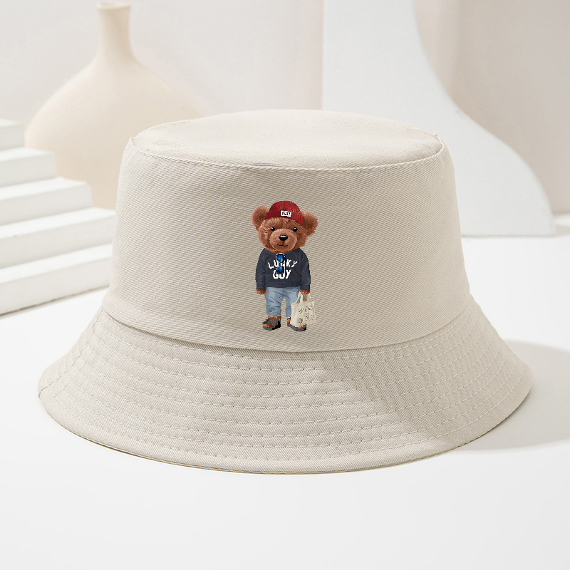 TEMU A Unisex Luy Guy Bear Animal Print Bucket Hat, Suitable For Spring And Summer, A Fashionable Fishing Hat For Men And Women, Ideal For Outdoor