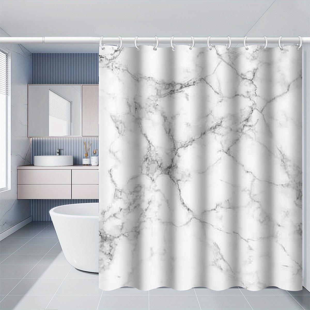 TEMU 1pc Shower Curtain, Bathroom Decor, Options (120x180cm, 150x180cm, 180x180cm, 180x200cm, 240x200cm), Includes Hooks, Bathroom Accessories,