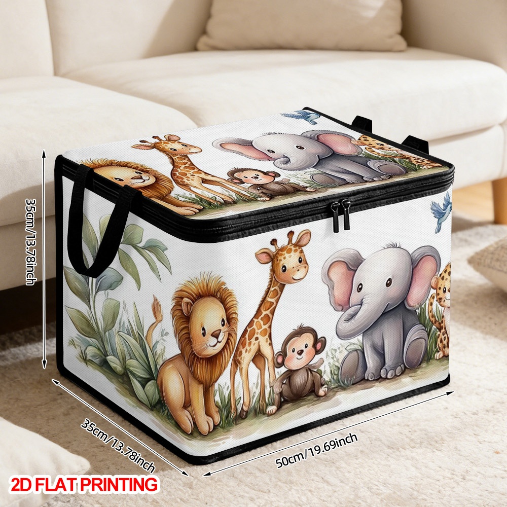 TEMU (2d Flat) 1pc Cute Cartoon Animals Lidded Storage Bins, Foldable Zippered Storage Pouch, Book Tidy, Bedroom Organizer, Perfect Gift, Closet
