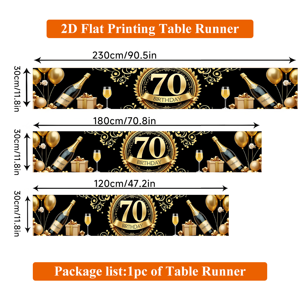TEMU 2D Flachdruck Tischläufer ., Siebzigste Geburtstagsfeier Design Polyester Tischläufer, Rechteckig, für Esstisch, Heim Party Dekor, Dekor für