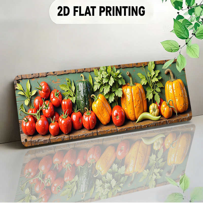 TEMU 2d Flat Design Aluminumen-end Vegetable Arrangement Featuring Tomatoes Pumpkins Zucchini And Greens Suitable For Kitchens ' Markets Restaurants