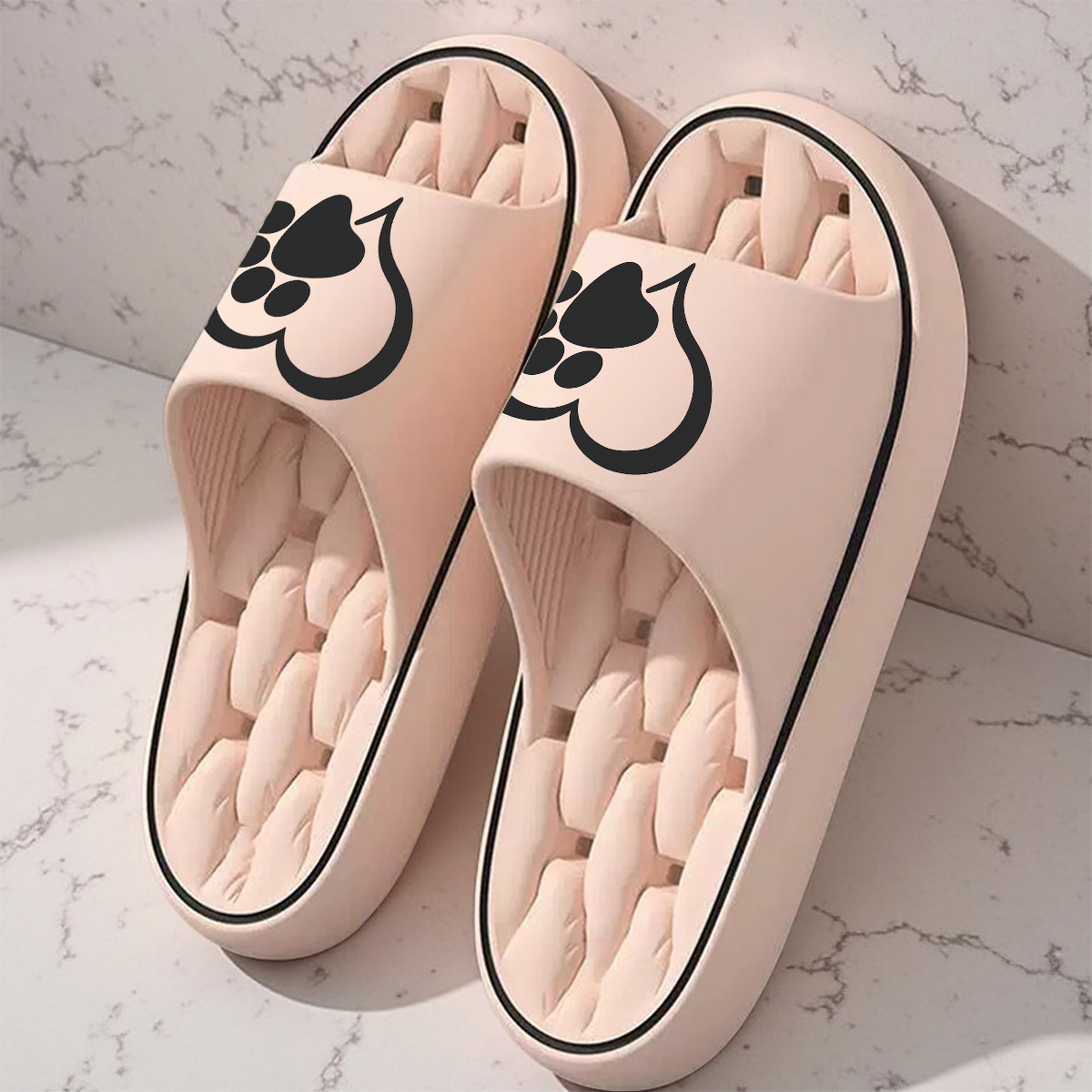 TEMU Pair Of Heart Paw Print Slippers, Unisex, Thick Platform Pillow Slippers, Men's And Women's Slippers, Eva Sole, Lightweight -toe, Shower Shoes,