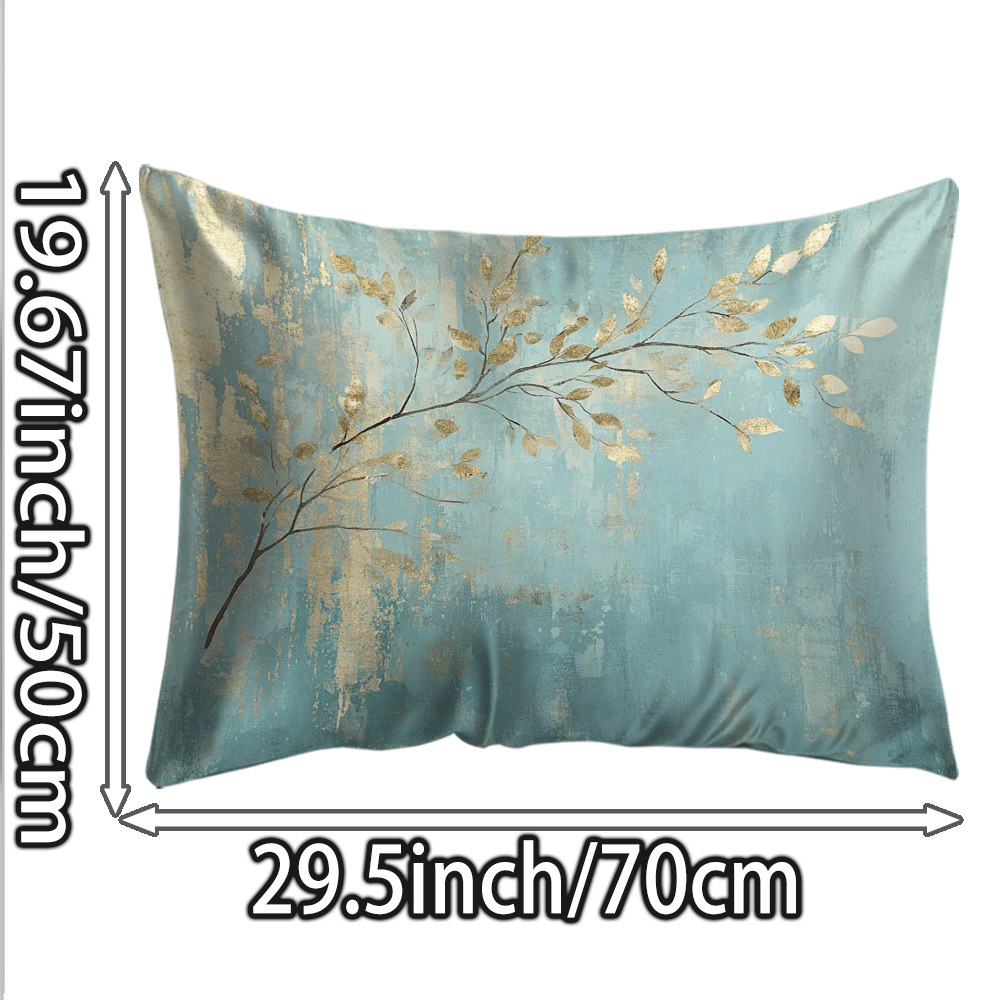 TEMU 1pc Light - Blue And Golden Branches Pattern Printing Retro Silk Pillowcase, Pillowcase Protective Cover, Home Decoration Product Pillow Cover,