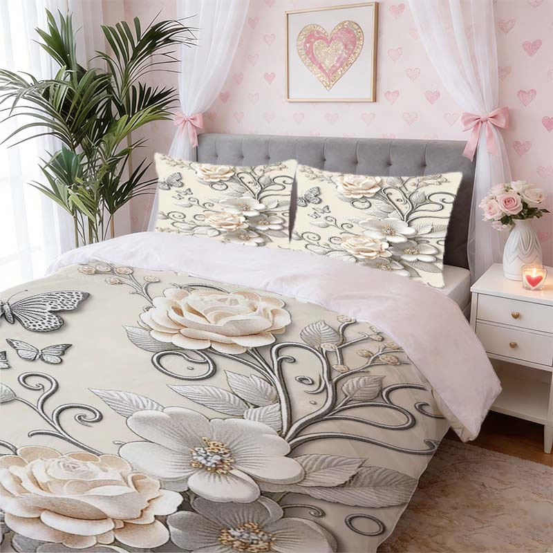 3pcs embossed floral mural print duvet cover set pattern print exquisite pattern bedding three piece set quilt cover and pillowcase soft and comfortable very suitable for home bedroom   use suitable for  