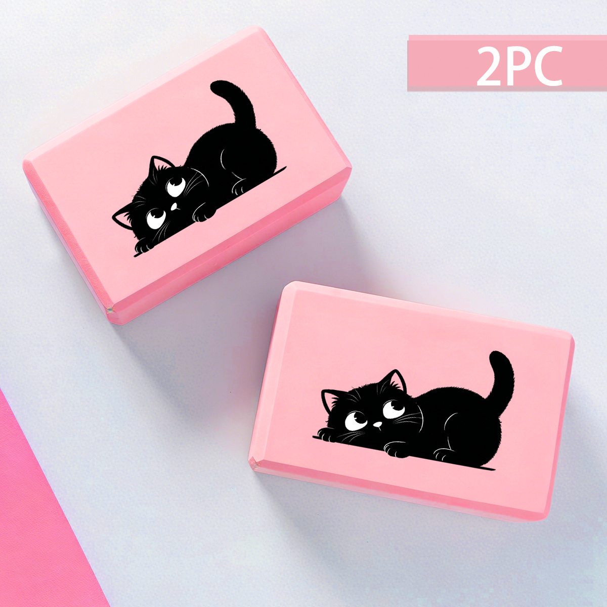 TEMU 2 Pack Pink Cute Peeking Blocks, High Density Eva Foam Yoga Bricks, Non Slip Support Blocks With Lying Cat Pattern, Ideal For Yoga, Pilates,