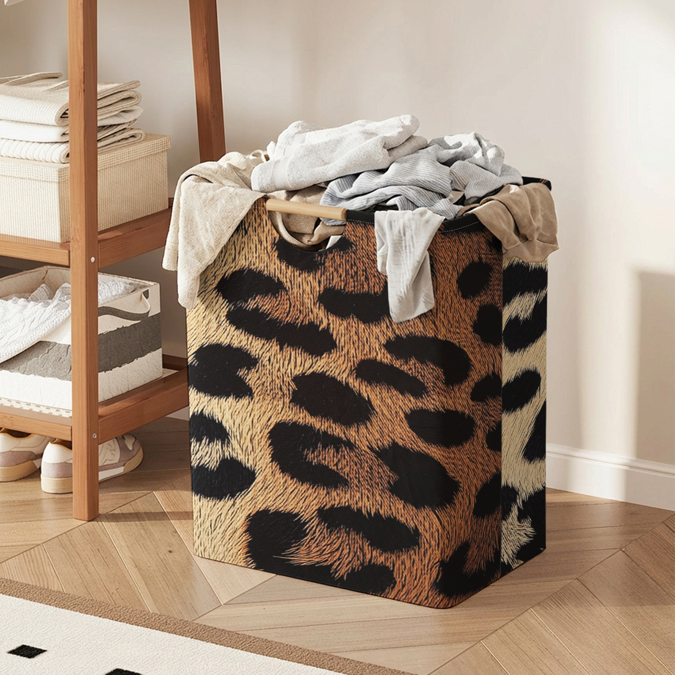 TEMU Cesto portabiancheria con stampa leopardata 2D, cesto portaoggetti, contenitore per tessuto a grande capacit� con design | per la camera da