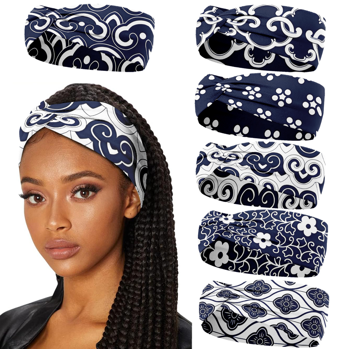 TEMU 6 stuks Stijlvolle en Elegante Bloemen Haarbanden voor Vrouwen - Kleurrijke Cross-Knot High-Elastische Zweetabsorberende Hoofdbanden, Geschikt