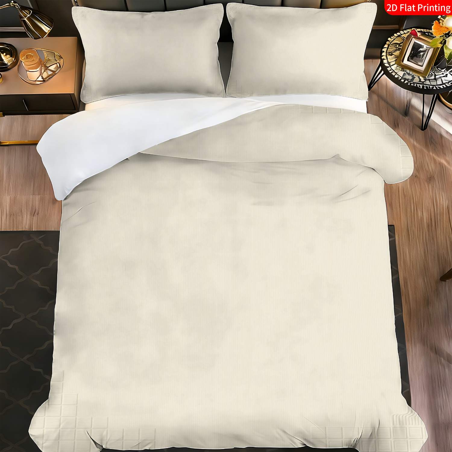 TEMU 2/3pcs 2d Flat Printing Modern Minimalist Geometric Quilt Cover Bedding Cream Beige Abstract Grid Pattern Suitable For Occasions(1*duvet