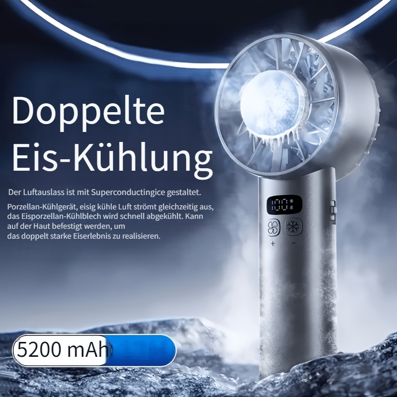 Artikelbild 5200mah eiskalter handventilator 3-in-1 betrieb, luxus-display mit 100 geschwindigkeiten, tragbare klimaanlage für zuhause/büro/reisen (schwarz/weiß/blau)