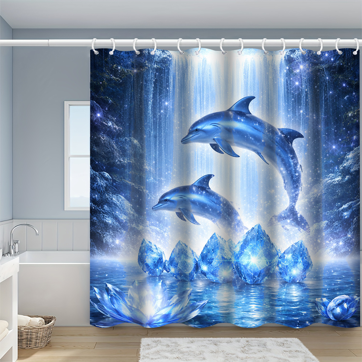 Dolphin and Crystal Shower Curtain, Multiple Size Options