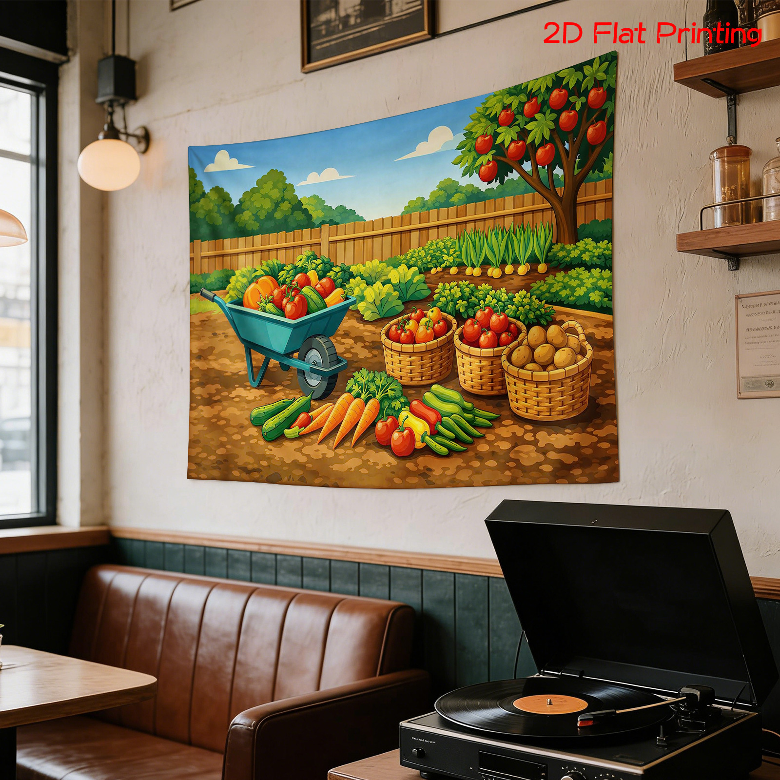 TEMU 2d Flat, [2d Flat Printing] 1 Oversized High-definition Digital-printed Tapestry, +colorful Vegetable Garden, Baskets, Wheelbarrow,