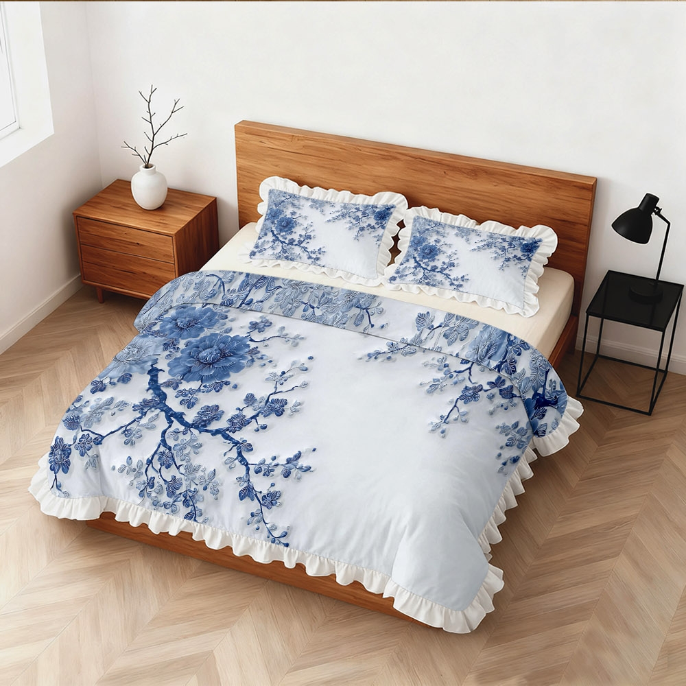 TEMU 2/3 Piecesfloral Edge Duvet Cover Set, In Multiple Sizes, Living, Soft And Skin-friendly, Machine Washable (1*duvet Cover   1/2*pillowcases, No