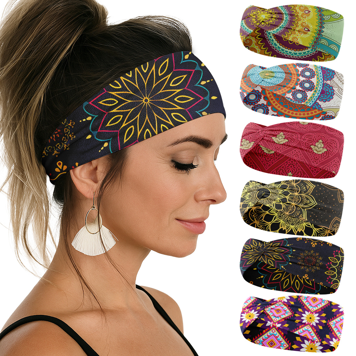 TEMU Un ensemble de 6 bandeaux élégants et stylés de style ethnique pour femmes, comprenant des bandeaux étroits - Bandeaux colorés à nœud , haute