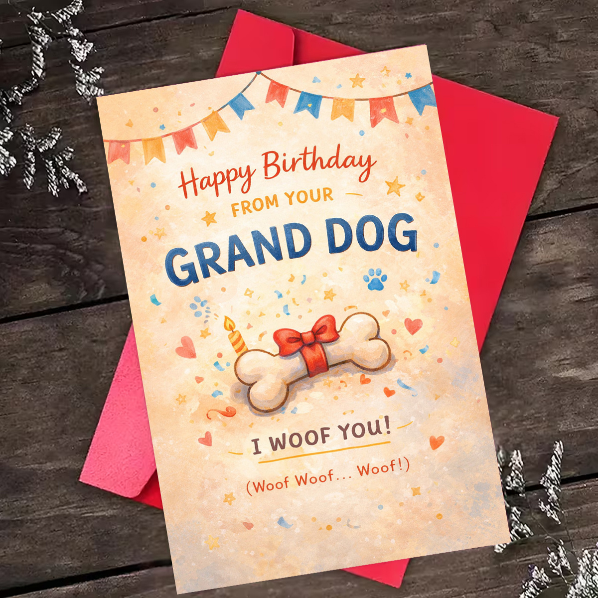 TEMU 1pc Birthday Greeting Card, Featuring A Dog Bone With A Bow And Confetti, "i You From Your ," Suitable For Dog Lovers Or Grandparents, Birthday,