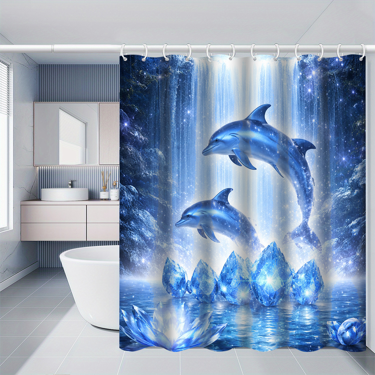 Dolphin and Crystal Shower Curtain, Multiple Size Options