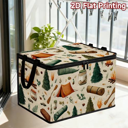 1pc two dimensional flat printed foldable rectangular organizer designed for camping made of polyester ideal for storing sleeping bags clothing outdoor bedding and serves as a clothing storage basket