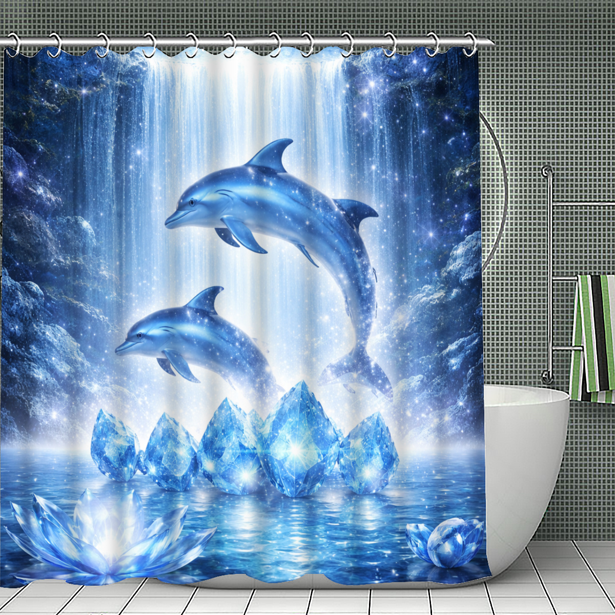 Dolphin and Crystal Shower Curtain, Multiple Size Options