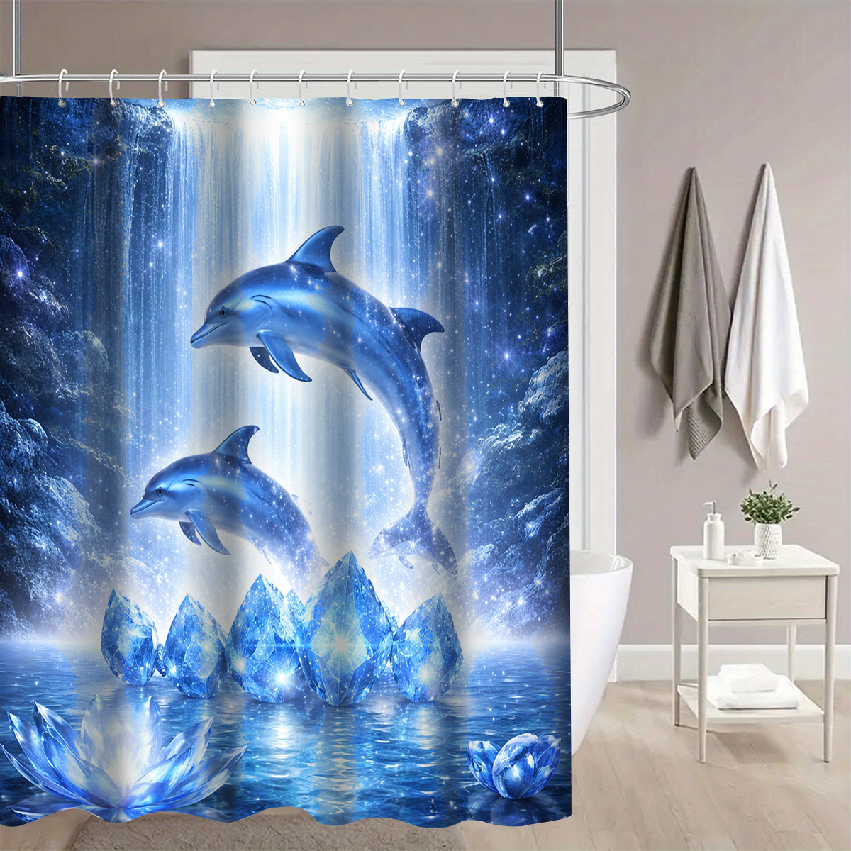 Dolphin and Crystal Shower Curtain, Multiple Size Options