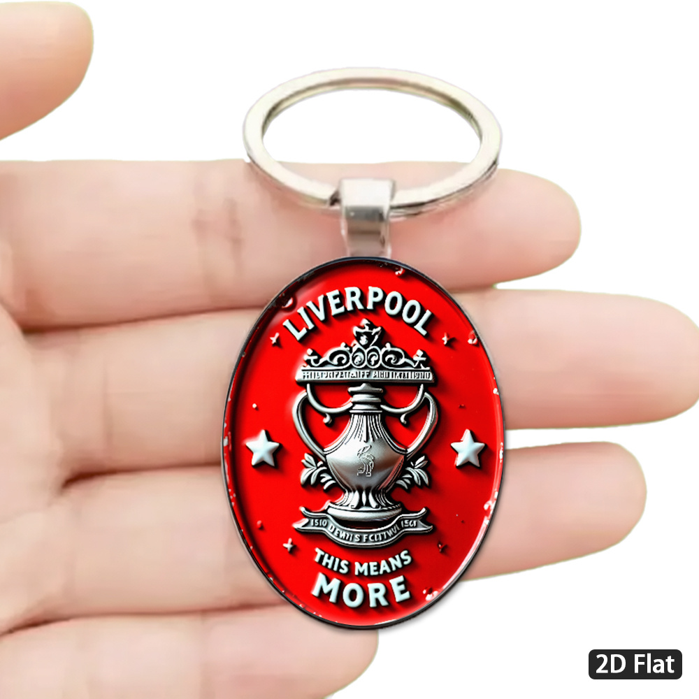 TEMU 2d Flat - 1pc 2d Flat, Themed Minimalist Round Keychain, Silvery European Style Trophy And Pattern, Text , This Means More Slogan At , Suitable