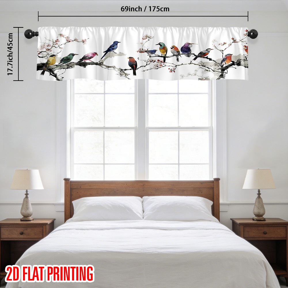 TEMU 2d Flat - 1pc 2d Flat Colorful Birds On Branches Printed Curtain – Adds A Festive Touch To Your Home. Perfect For Short Windows In Cafés, Living