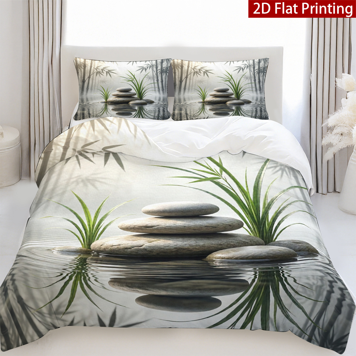 TEMU 2/3pcs Of A 2d Flat Bedding Zen (includes 1 Duvet Cover And 1 Pillowcases), Featuring A Bamboo And . The Duvet Cover Does Not Come With An