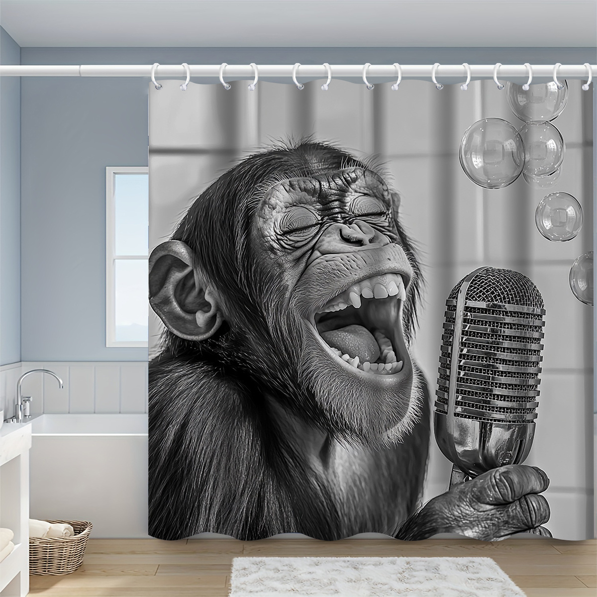 TEMU 1pc Singing Shower Curtain Suitable For - Bathroom Decor With Hooks Included, Options (120x180cm, 150x180cm, 180x180cm, 180x200cm, 240x200cm) -