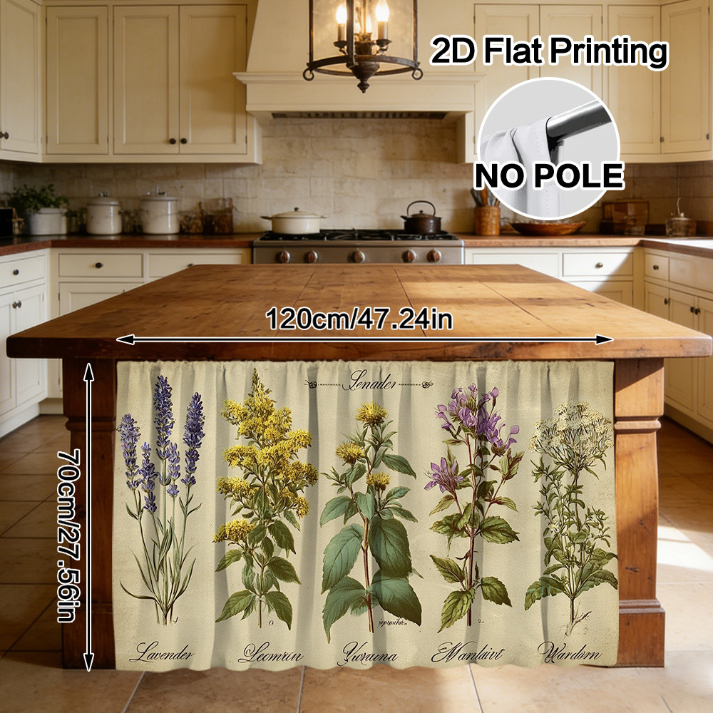 TEMU 2d Flat, 2d Flat Printing 1pc Botanical Decorative Cabinets, Curtains And Kitchen - , Machine Washable, Suitable For Bathroom, Living Room,