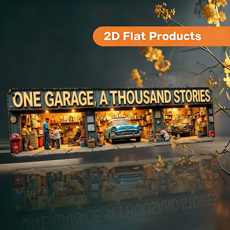 TEMU 2d Flat, 2d Flat Design Signboard European-style Decorative Item Featuring Retro Cars Tools And Nostalgic Elements Suitable For Garages Living