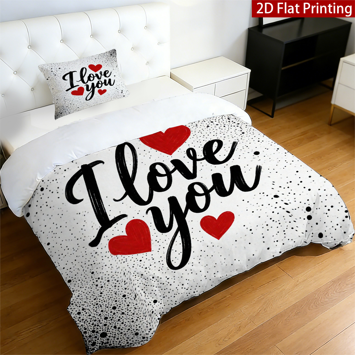TEMU 2/3pcs 2d Flat Love Quote Bedding(1 Duvet Cover   1/2 Pillowcases), Heart And Lettering Pattern Duvet Cover(no Insert), Zipper Closure Machine