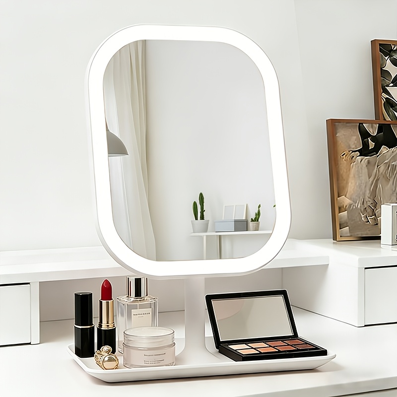 TEMU Led Makeup Mirror, Rechargeable Desktop Makeup Mirror With Light, 3-light Mode Illuminated Makeup Mirror, Portable Stand And Foldable Compact