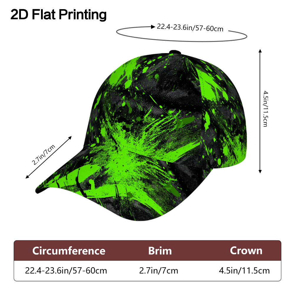 E-shop 1 Stück 2D flache Neon Grün Farbkleckser Design Schnabelmütze, hergestellt aus leichtem und modischem Polyesterfaser, mit verstellbarem