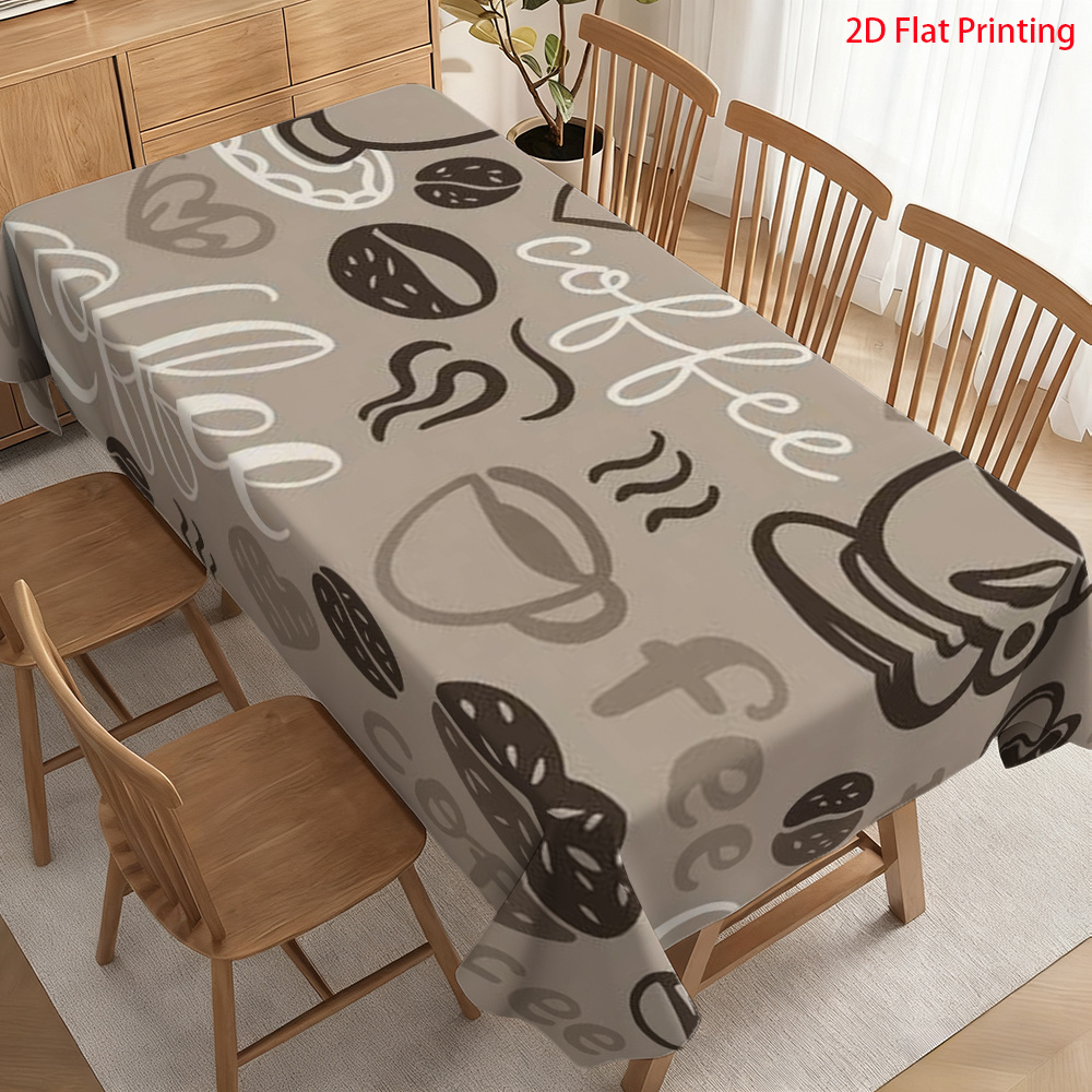 TEMU 2d Flat Party Tablecover, 1pc, Rectangular Tablecloth, Elegant Rectangular Tablecloth, Coffee Theme Hand-drawn Style, Black, White, And Gray