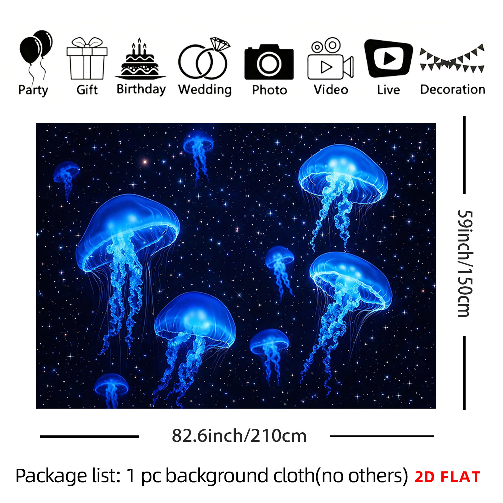 TEMU 2d Flat, [2d Plane Printing] 1 Large Size/small Size Pattern Printed Tapestry- Jellyfish, Space, Stars, Blue, Galaxy, Room Wall Decoration,
