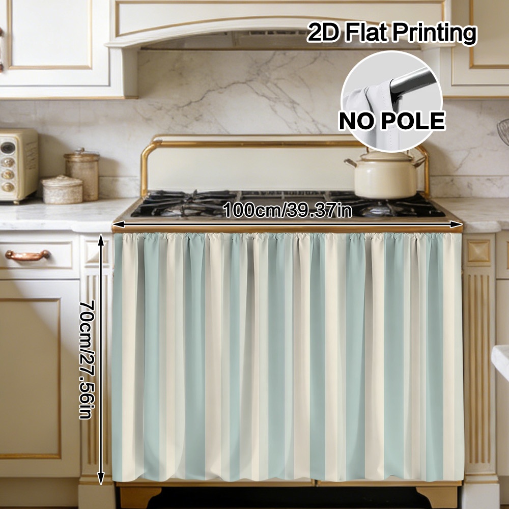 TEMU Plat 2D, (Plat 2D) 1 pièce Rideau et Décoration d' à Rayures Bleues et Beiges - Matériau Polyester Facile à Nettoyer, à Passe-Tringle pour une