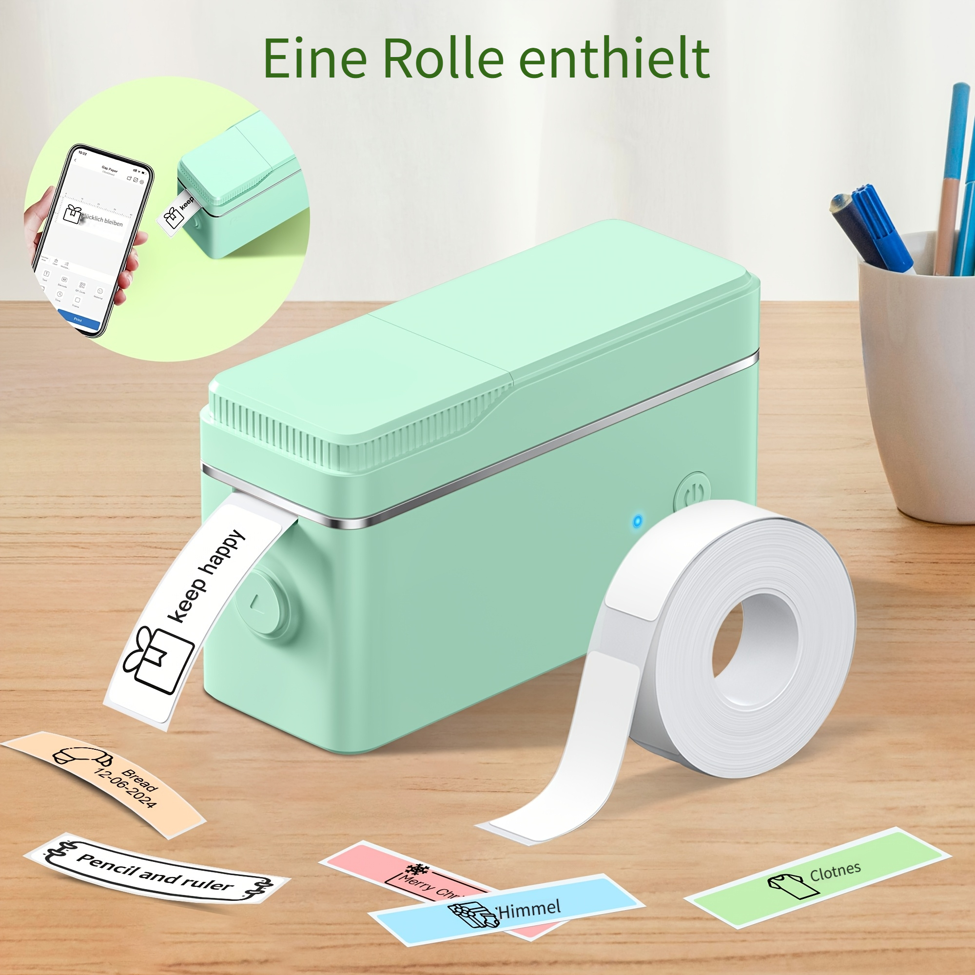 p31b etikettendrucker mit 1 rolle klebeband (160 blatt), inklusive tragbarer drahtloser verbindung und mehreren vorlagen, schnelles dateisystem für das drucken von adressen, schildern, kleidungsetiketten in büros und zu hause