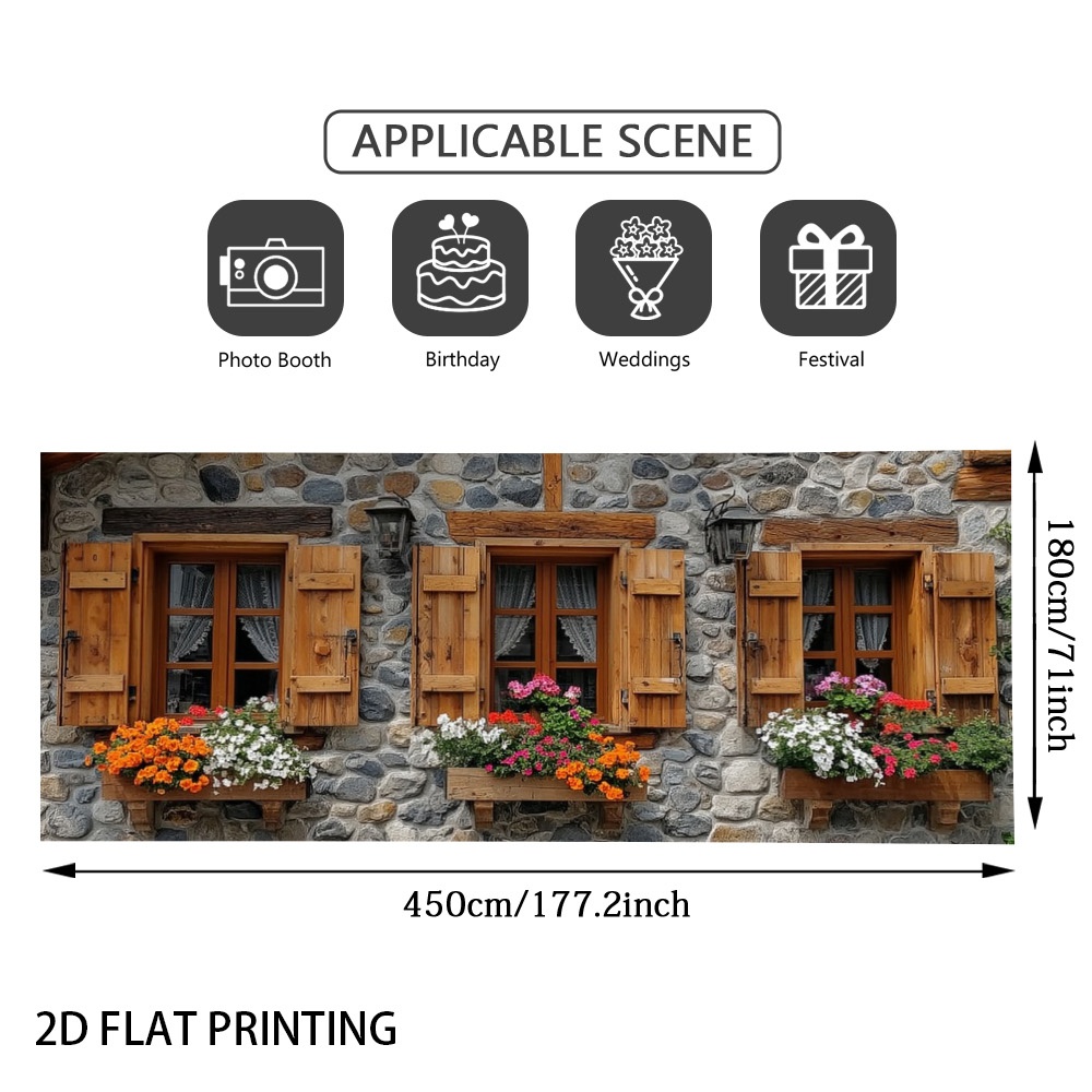 TEMU (2d Flat) 1pc Rustic Windows With Flowers Garage Door Banner, , Polyester Fiber, Suitable For Decorative Fence, Balcony, Courtyard, Garage Door