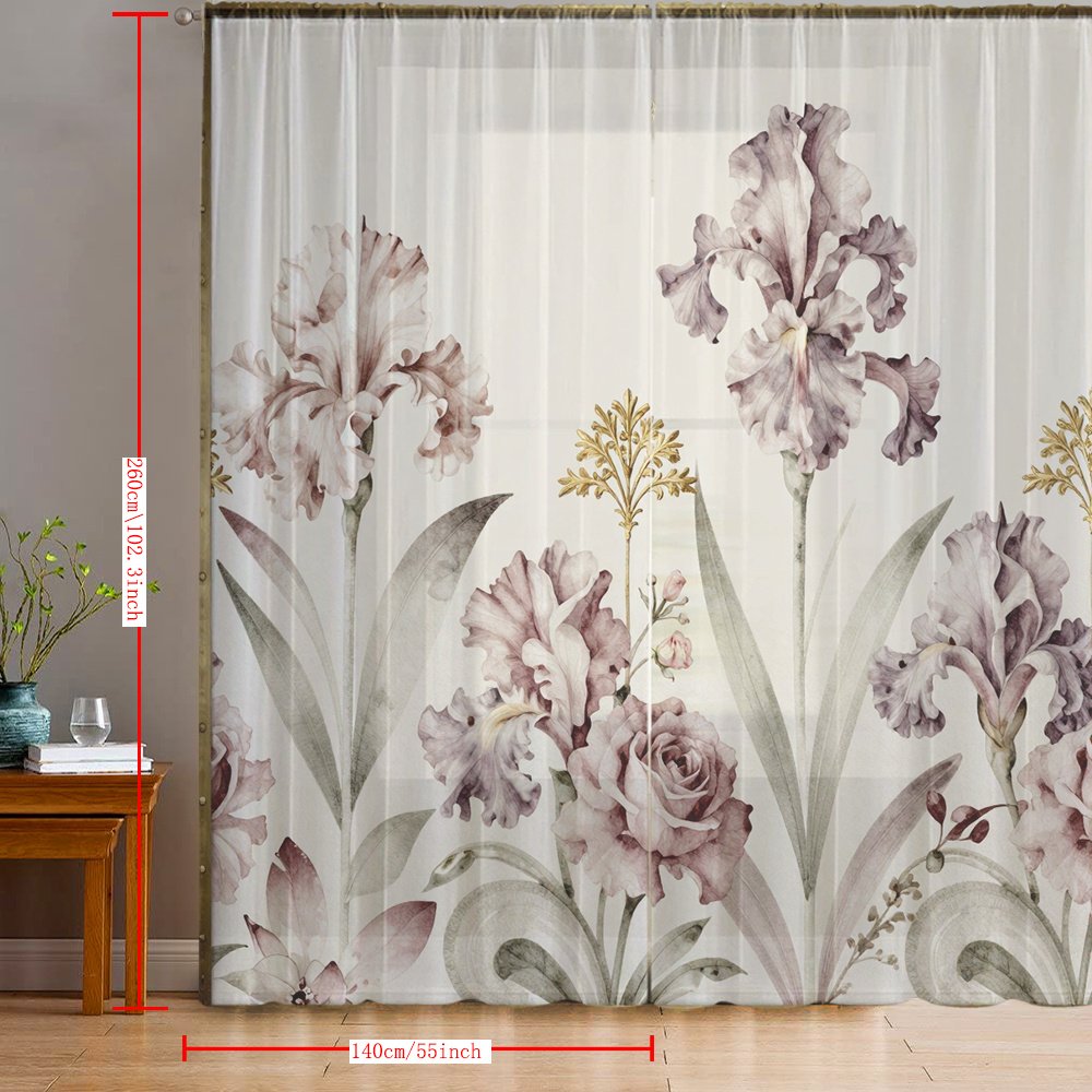 2pcs vintage watercolor   rose floral light     printed home decor sheer curtains simple artistic style flowing sheer curtains suitable for kitchen cafe dining room balcony garden bedroom