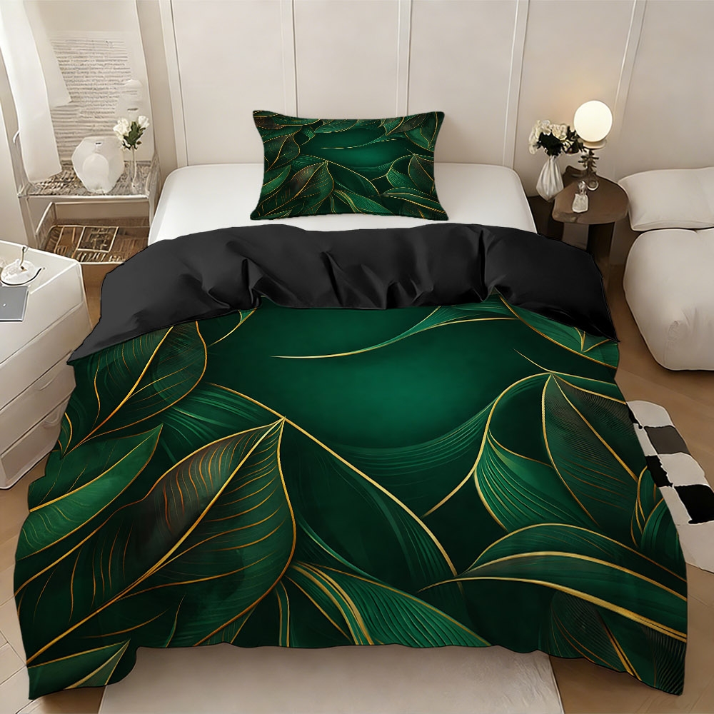 TEMU 2/3pcs 2d Flat Printing Luxurious -wrapped Dark Green Background Duvet Cover Set (1 Duvet Cover   1/2 Pillowcases, No Filler), High-definition
