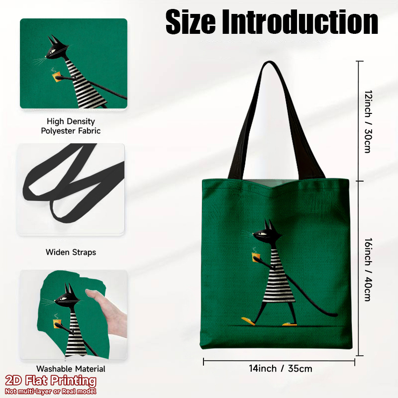 TEMU 1pc Elegant Foldable Large-capacity Handbag Suitable For &, Reusable Black Cat Coffee Tote Bag, Durable Polyester Fabric Carrier For Travel,