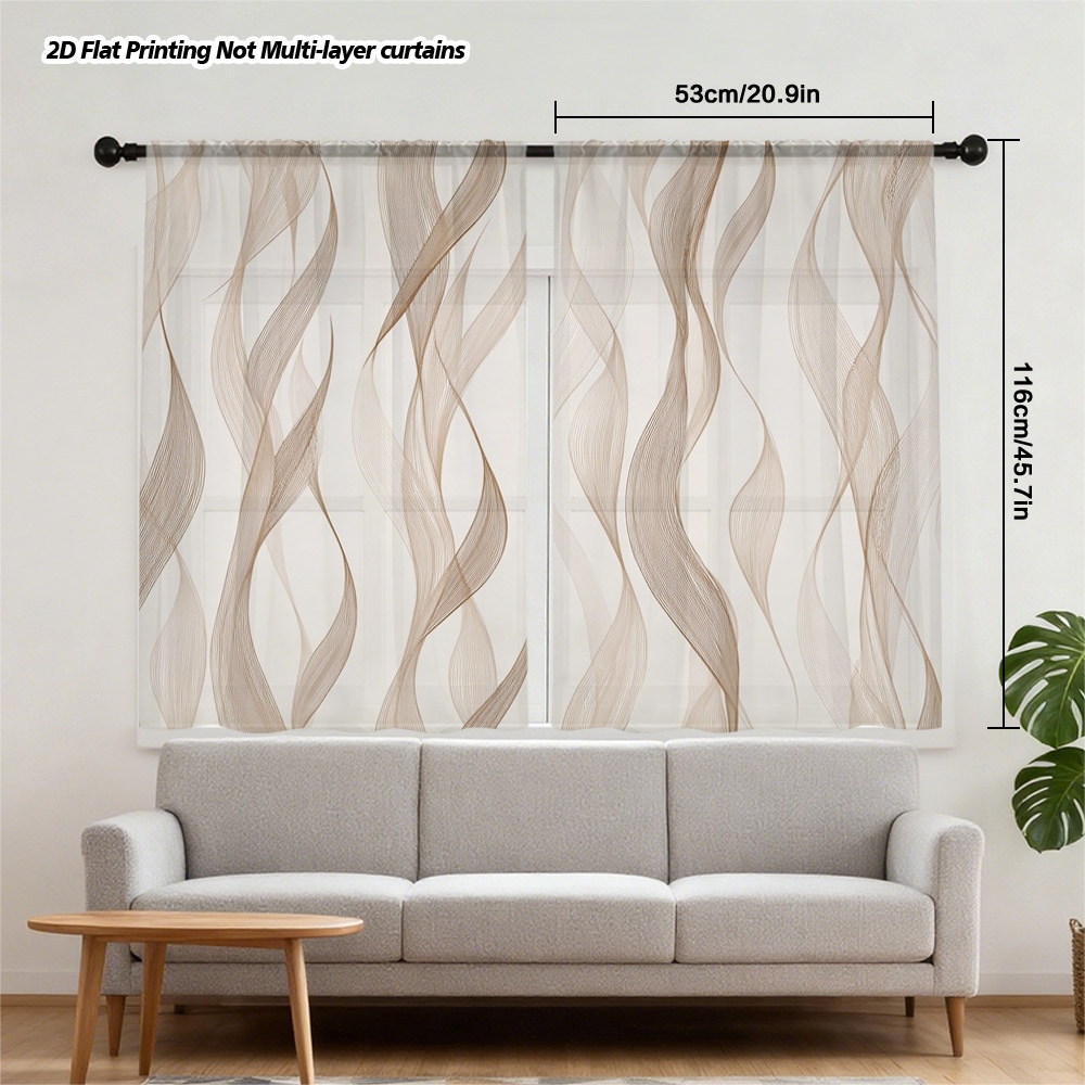 TEMU 2D Plat - Ensemble de Rideaux Plats en Gaze Polyester 2D, avec un Design de Abstraites Marron Fluentes et une Passe-Tringle. Ces Rideaux